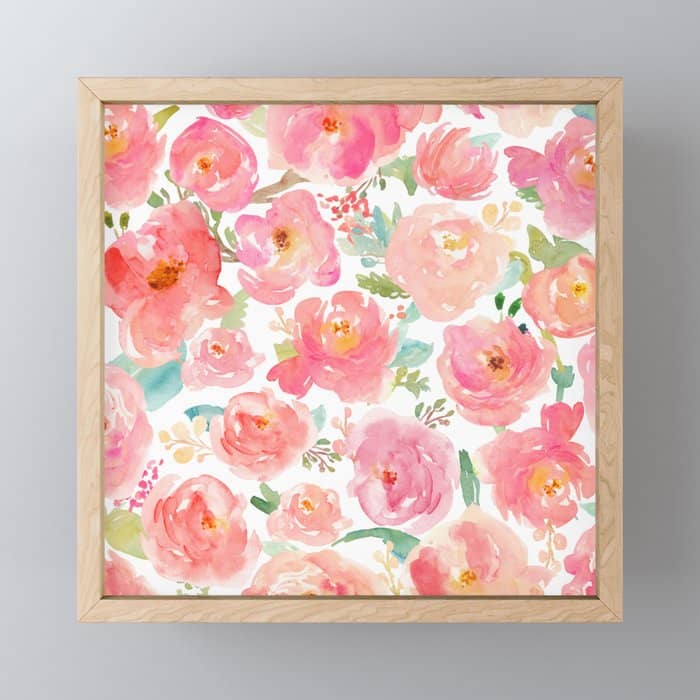Pink Peonies Watercolor Pattern Mini Art Print