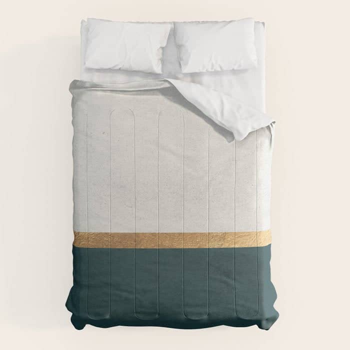 Deep Green, Gold And White Color Block Comforter