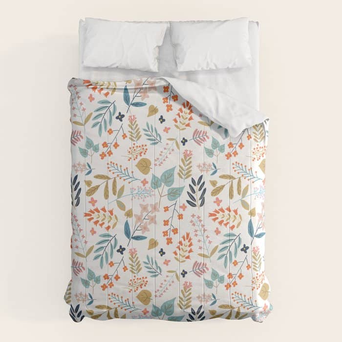 Botanical Harmony | Floral Vintage Plants Colorful Leaves | Autumn Spring Nature Bohemian Chic Comforter