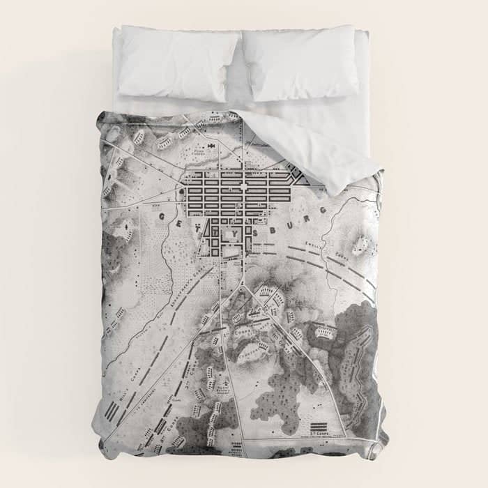 Vintage Map Of The Gettysburg Battlefield (1863)Bw Duvet Cover