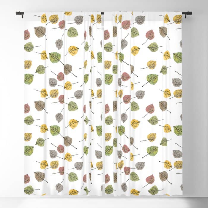 Colorado Aspen Tree Leaves Hand-Painted Watercolors In Golden Autumn Shades On Clear Window Curtain