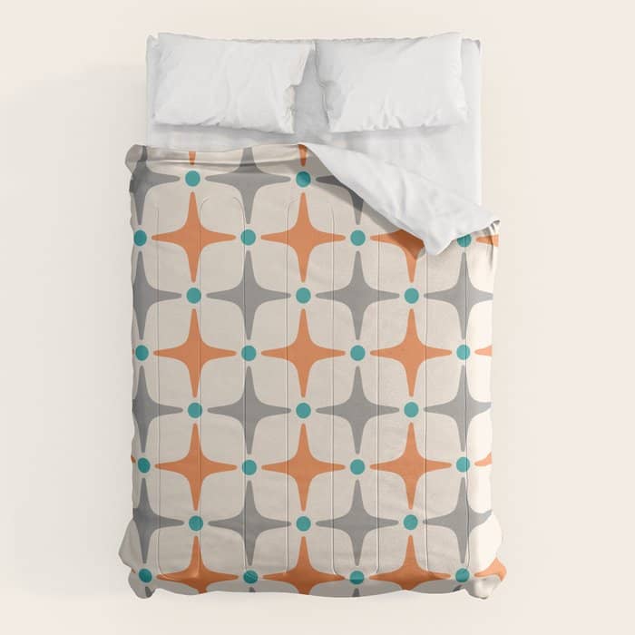 Mid Century Modern Starburst Pattern 993 Pattern Grey Blue And Orange Comforter