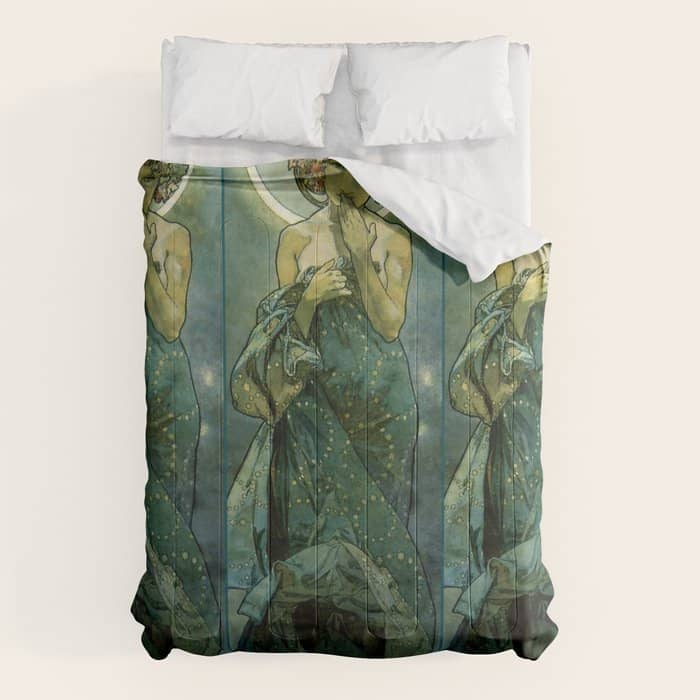 Alphonse Mucha "The Moon And The Stars Series: The Moon" Comforter