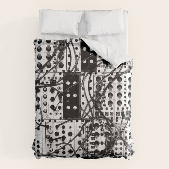 Analog Synthesizer System - Modular Black And White Comforter