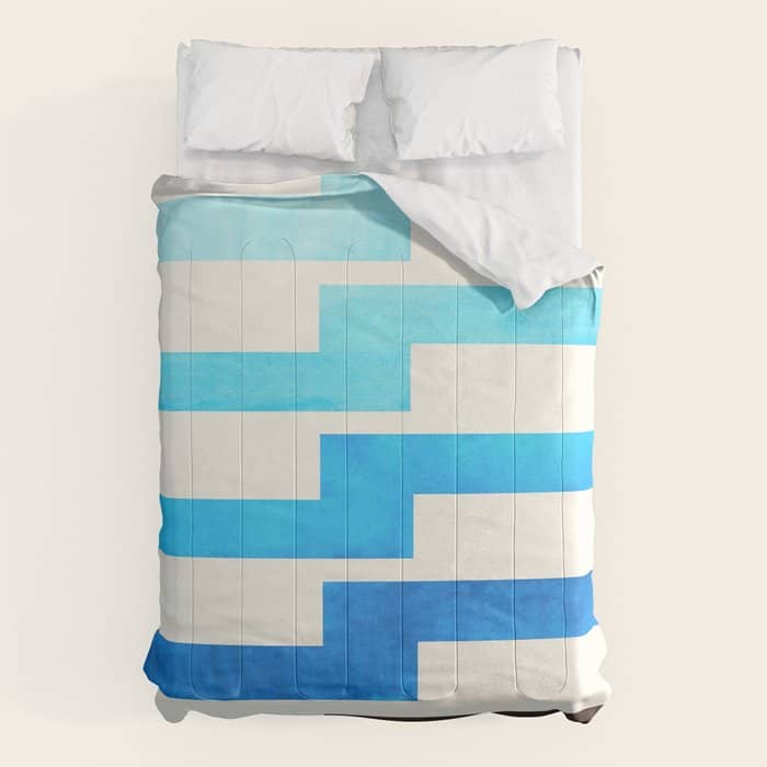 Blue Baby Blue Watercolor Minimalist Geometric Zig Zag Lightning Bolt Pattern Comforter