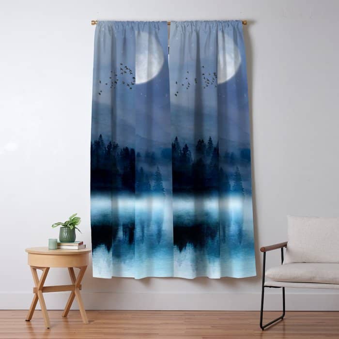 Mountainscape Under The Moonlight Window Curtain
