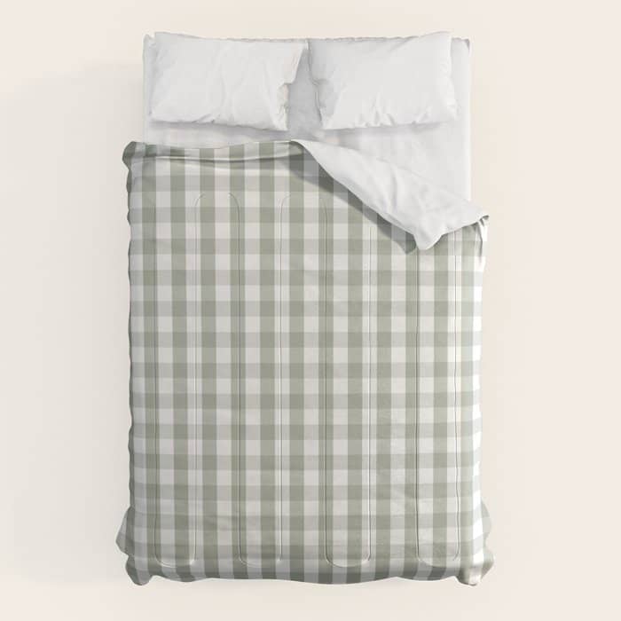 Desert Sage Grey Green And White Gingham Check Comforter