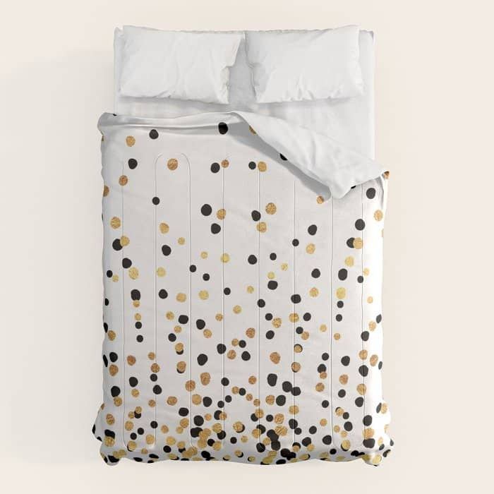 Floating Dots - Black And Gold On White Comforter