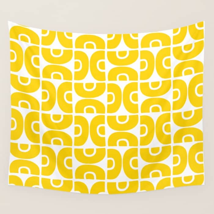 Mid Century Modern Pattern Yellow Wall Tapestry