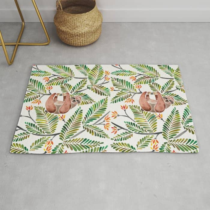 Happy Sloth - Tropical Green Rainforest Rug