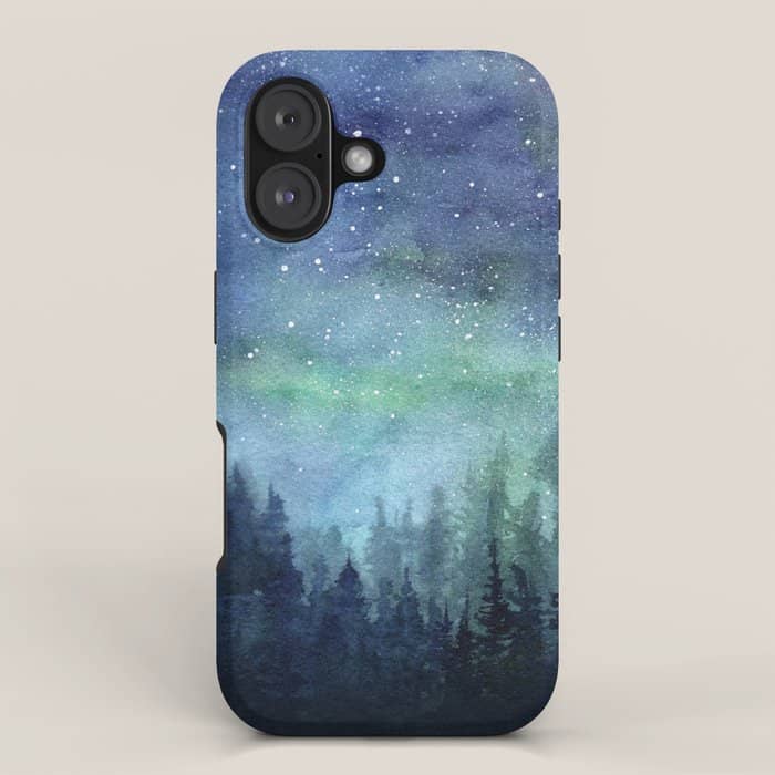 Watercolor Galaxy Nebula Northern Lights Painting Iphone Case