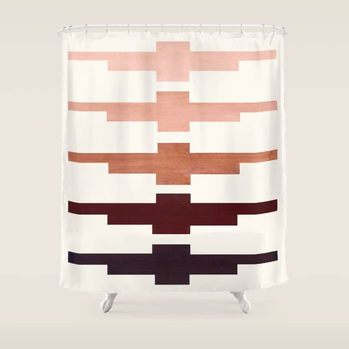 Mid Century Minimalist Ancient Aztec Inca Geometric Pattern Watercolor Raw Umber Colorful Gouache Pa Shower Curtain