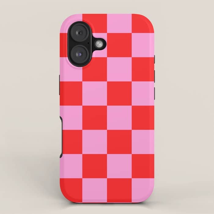 Pink Checkered And Red Bright Modern Shape Geometric Pattern Iphone Case