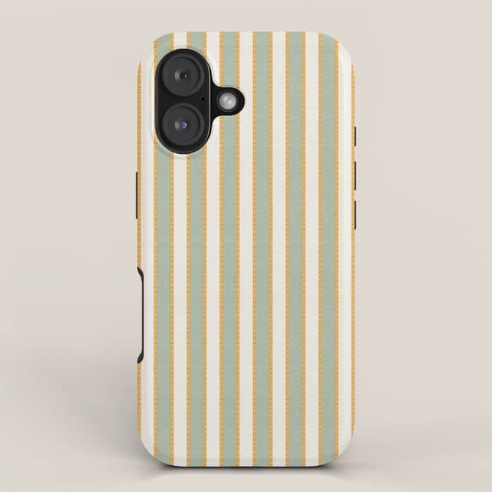 Vintage Cabana Stripe Sage Mint Green And Gold Retro Boho Coastal Beach Vibe Iphone Case