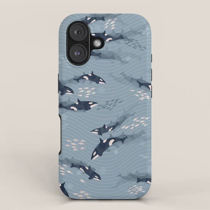 Orca In Motion / Blue-Gray Ocean Pattern Iphone Case