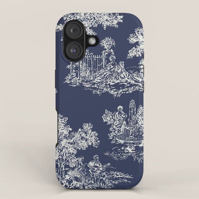 Toile De Jouy Vintage French Navy Blue & White Iphone Case