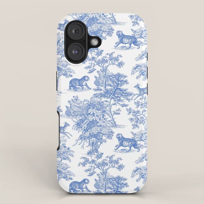 Toile De Jouy Vintage French Exotic Jungle Forest Blue & White Iphone Case