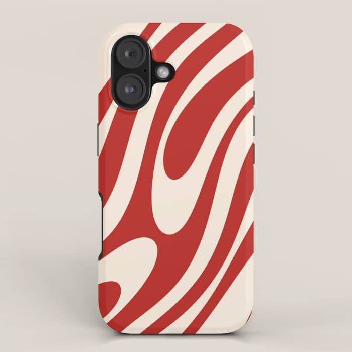 Wavy Loops Retro Abstract Pattern Red And Almond Cream Iphone Case