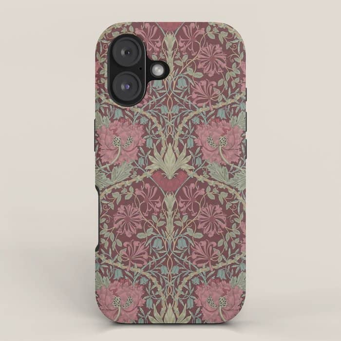 William Morris Vintage Honeysuckle & Tulip Burgundy Sage Floral Iphone Case