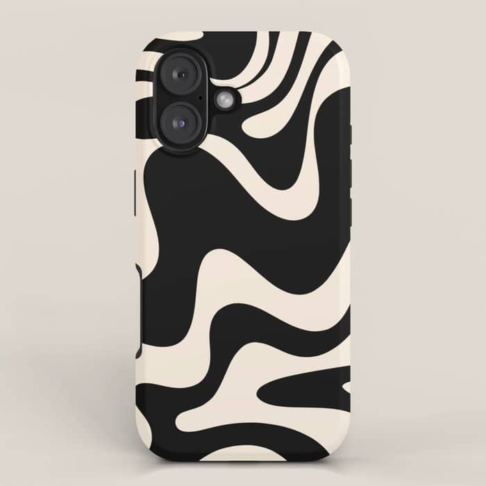 Retro Liquid Swirl Abstract In Black And Almond Cream 2 Iphone Case