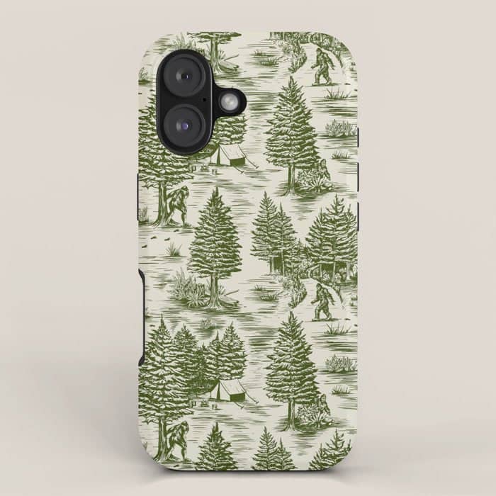 Bigfoot / Sasquatch Toile De Jouy In Forest Green Iphone Case