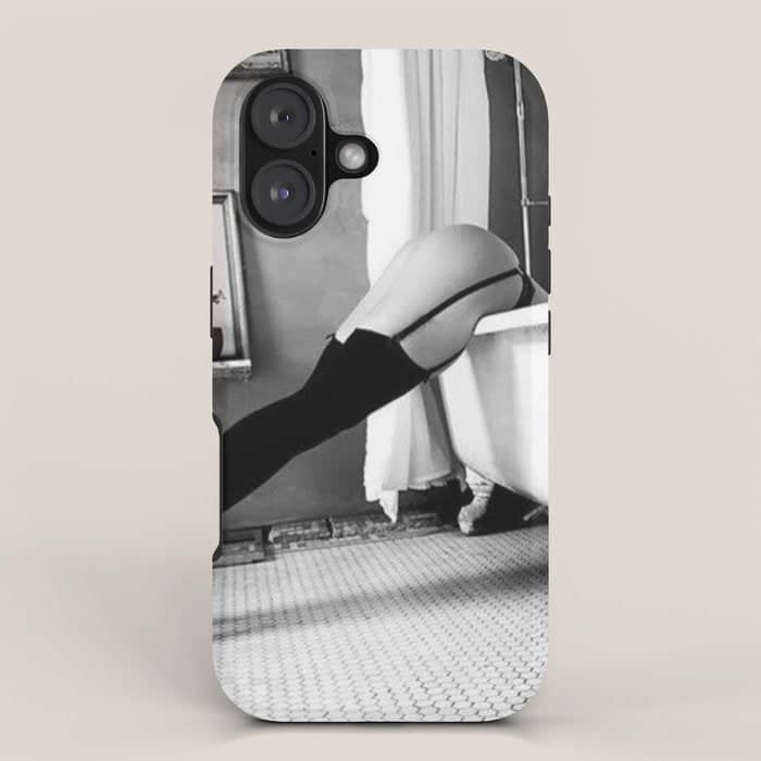 Head Over Heals - Female In Stockings In Vintage Parisian Bathtub Black And White Photography - Photographs Wall Decor Iphone Case