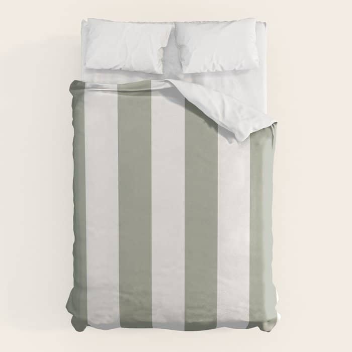 Desert Sage Grey Green Circus Tent Stripe Duvet Cover