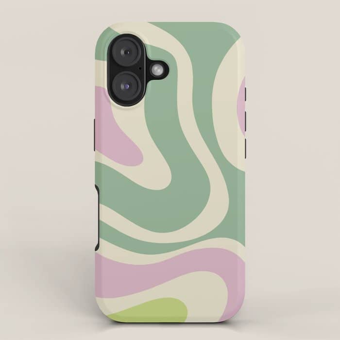 Modern Retro Liquid Swirl Abstract In Soft Pastel Lavender Pink Lime Green Cream Iphone Case