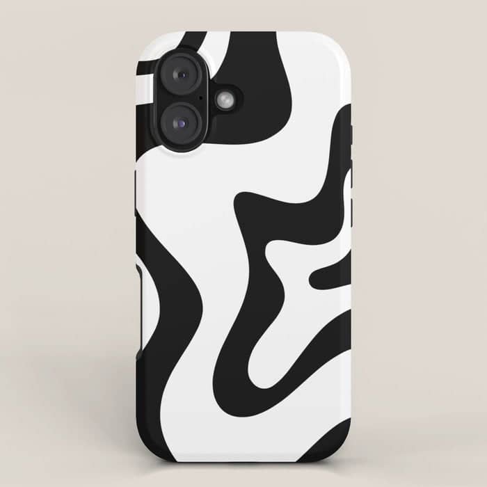 Retro Liquid Swirl Abstract Pattern Square Black And White Iphone Case