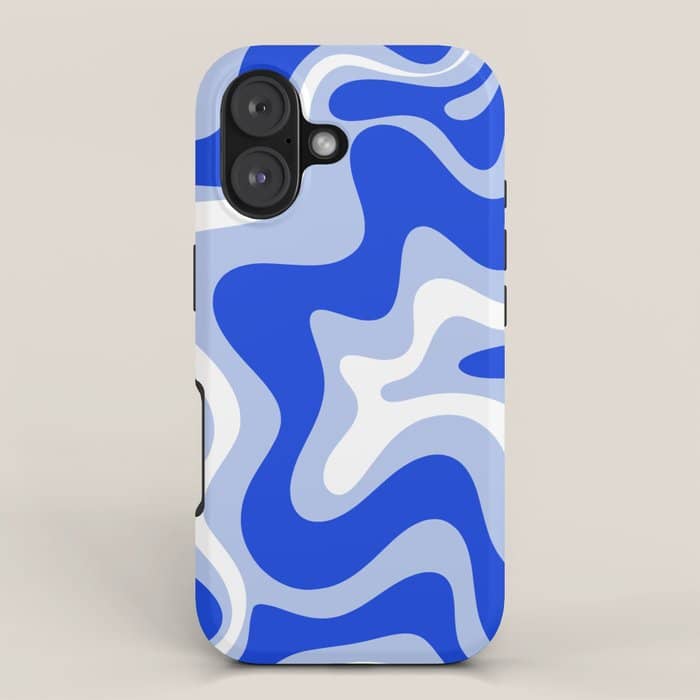 Retro Liquid Swirl Abstract Pattern Royal Blue, Light Blue, And White  Iphone Case