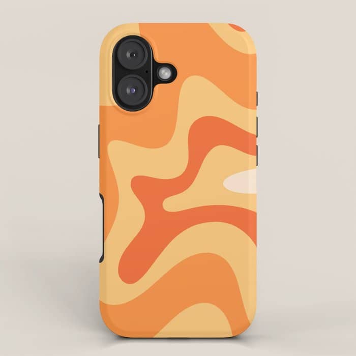 Retro Liquid Swirl Abstract Pattern Square In Tangerine Orange Yellow Tones Iphone Case