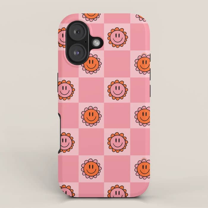 Pink Smiley Face Checkerboard Iphone Case