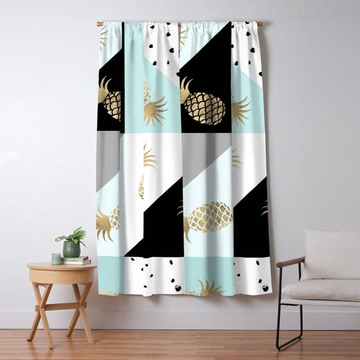 Pastel Color Block Watercolor Dots Faux Gold Pineapple Window Curtain