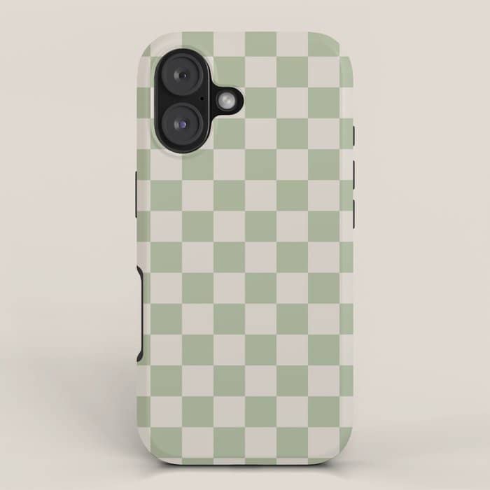 Checkerboard Check Checkered Pattern In Sage Green And Beige Iphone Case
