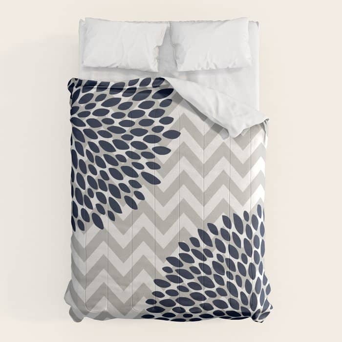 Chevron Floral Modern Navy And Grey Comforter