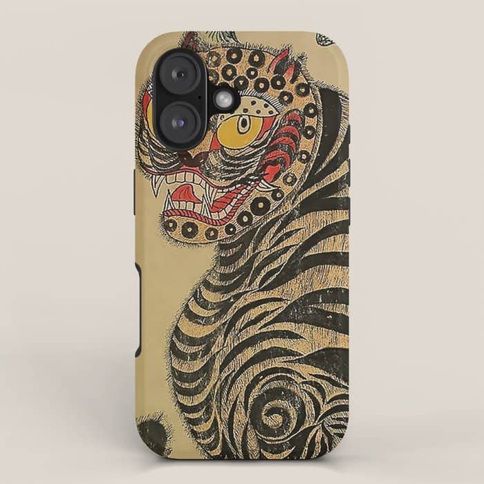 Striped Vintage Minhwa Tiger And Magpie Iphone Case