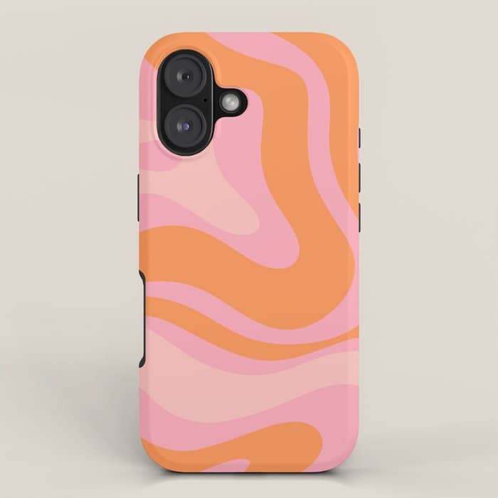 Modern Liquid Swirl Abstract Pattern Square In Retro Pink And Orange Iphone Case