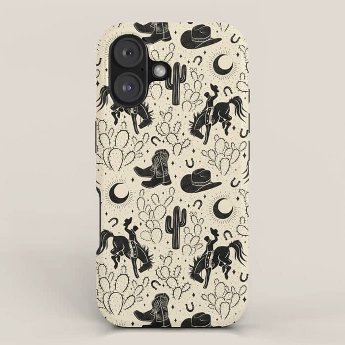 Cowboys And Cacti - Cream And Black Iphone Case