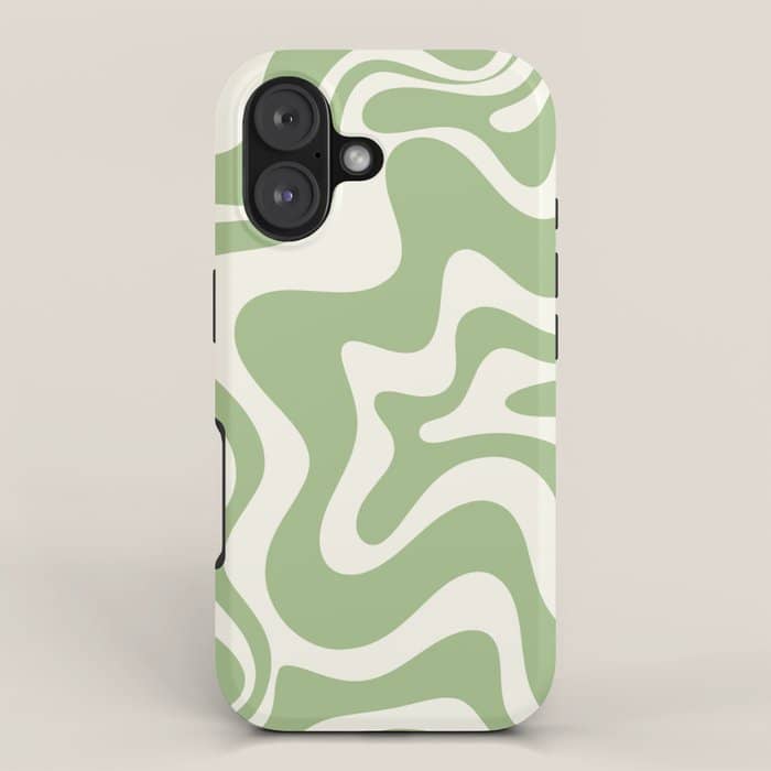 Retro Liquid Swirl Abstract Pattern In Light Sage Green And Cream Iphone Case