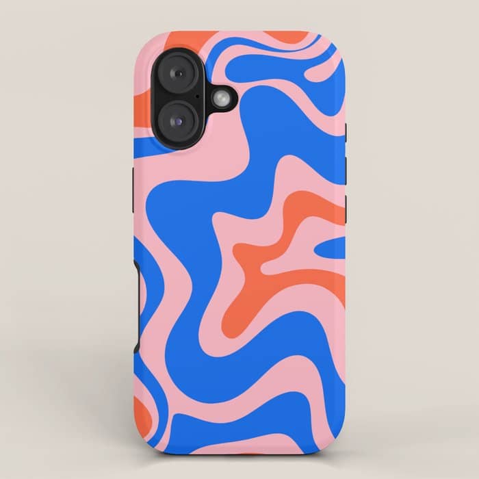 Retro Liquid Swirl Abstract Pattern In Pink, Red-Orange, And Bright Blue Iphone Case