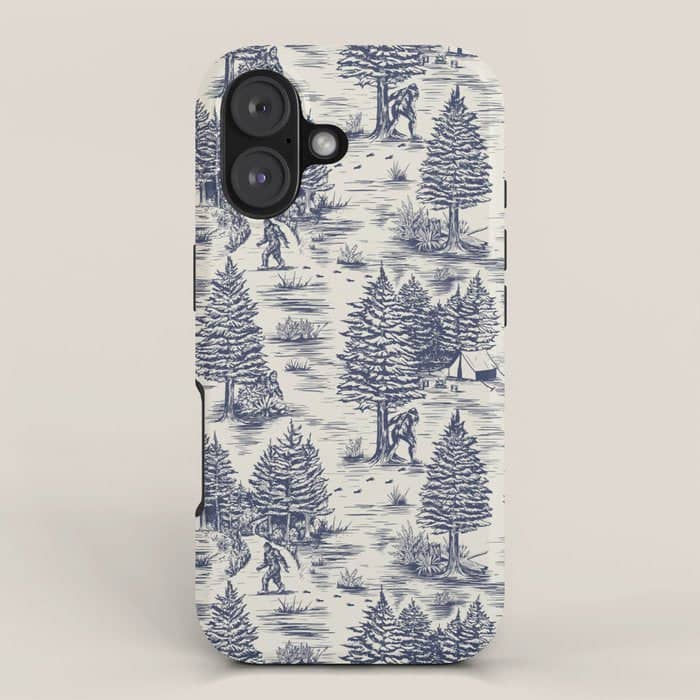 Bigfoot / Sasquatch Toile De Jouy In Blue Iphone Case