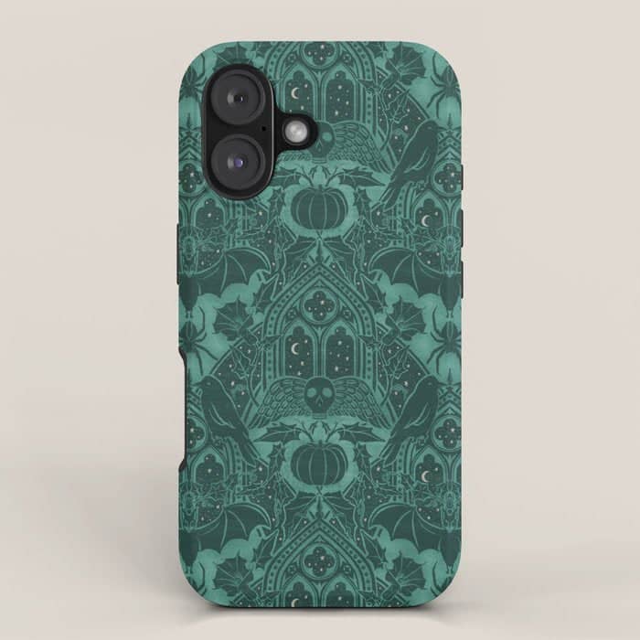 Gothic Halloween Damask - Terrifying Teal Iphone Case