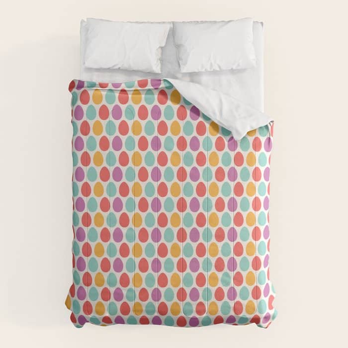 Modern Colorful Artistic Teal Pink Orange Easter Eggs Pattern Comforter