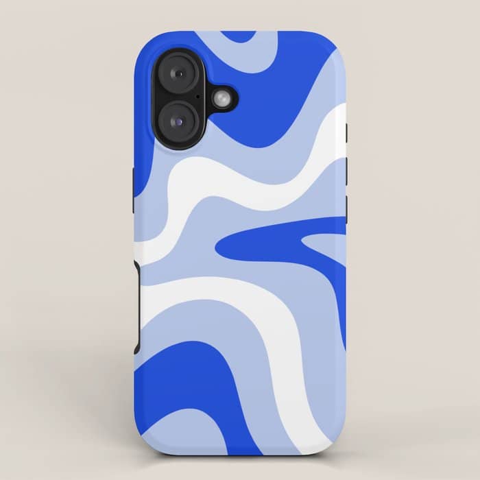 Retro Liquid Swirl Abstract Pattern Square In Royal Blue, Light Blue, And White Iphone Case