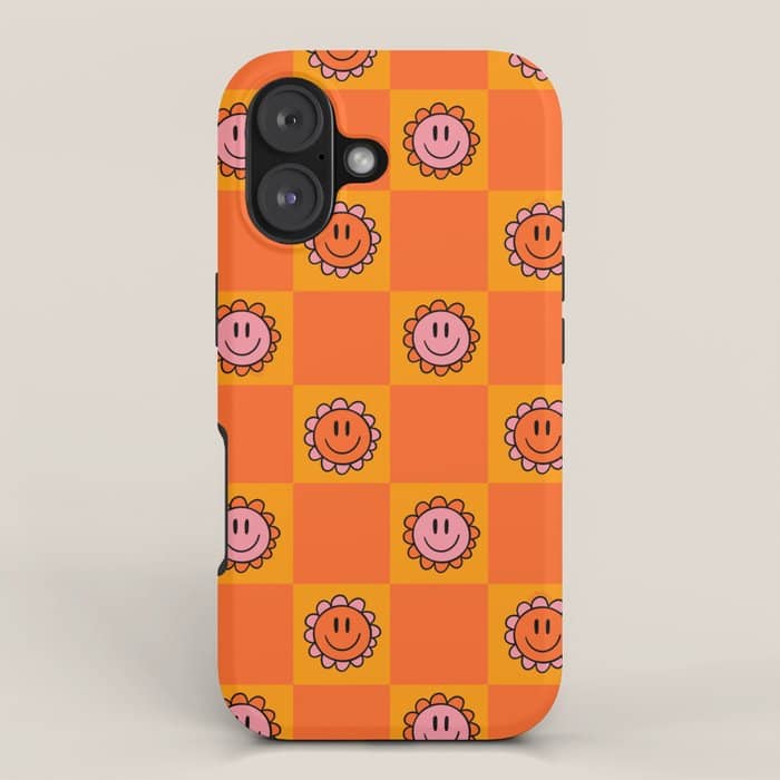 Orange Smiley Face Checkerboard Print Iphone Case