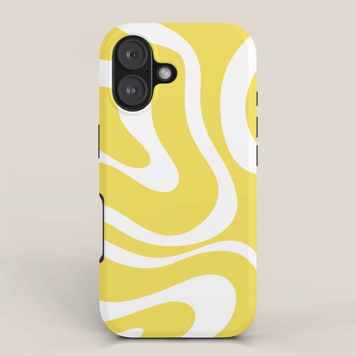 Retro Modern Liquid Swirl Abstract Pattern Square In Lemon Yellow And White Iphone Case