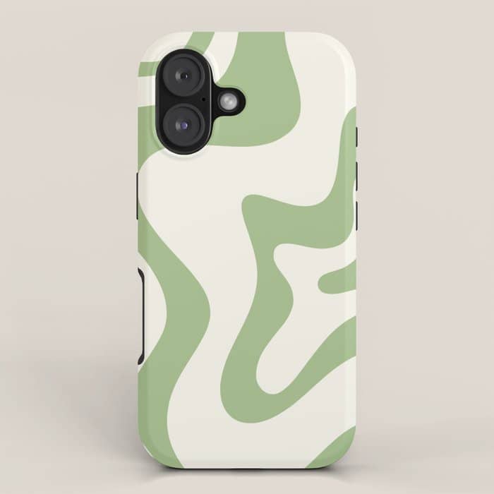 Retro Liquid Swirl Abstract Pattern Square In Light Sage Green And Cream Iphone Case
