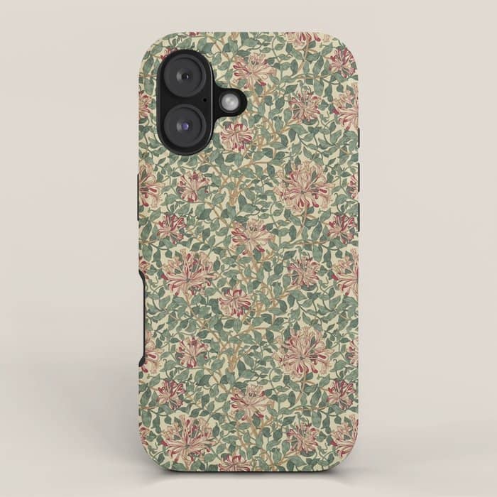William Morris Vintage Honeysuckle Green Pink Iphone Case