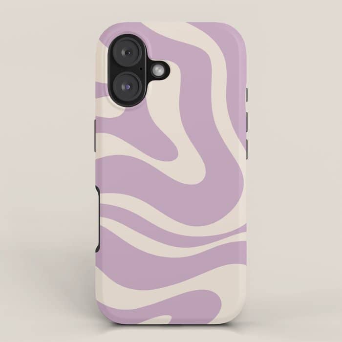 Modern Retro Liquid Swirl Abstract Pattern Square In Lavender Cream Iphone Case