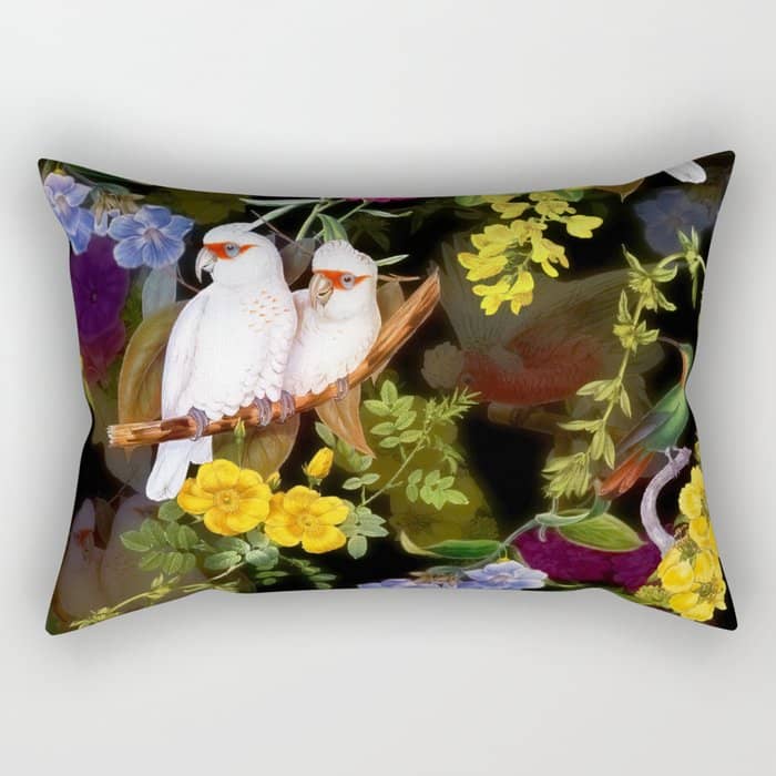 Vintage & Shabby Chic - Tropical Night Bird Flower Garden Rectangular Pillow